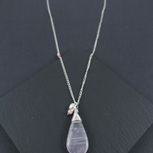 collier argent quartz rose