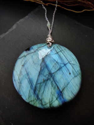 collier argent grande labradorite