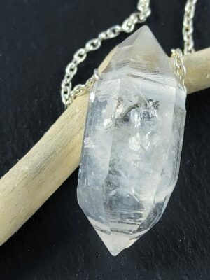 collier argent quartz cristal de roche biterminé