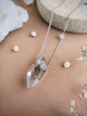 collier argent cristal biterminé du tibet