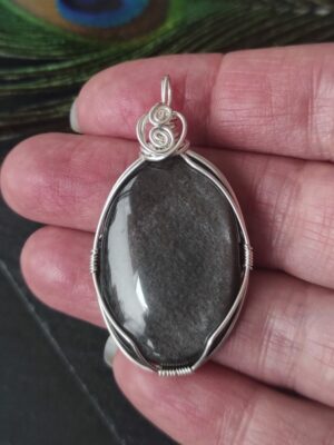 pendentif argent obsidienne argentée